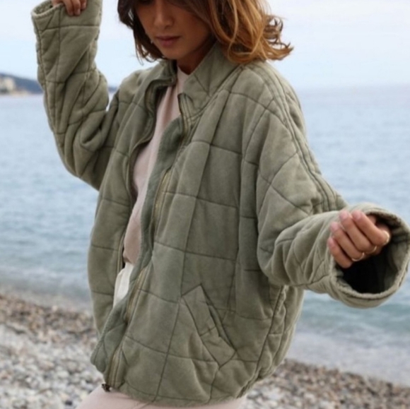 Free People Dolman Jacket Sage Quilted Cotton Bomber - Picture 5 of 16